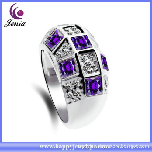 Fashion finger ring blue crystal high quality 18k white gold plated wedding ring ( YWR2014794-1)